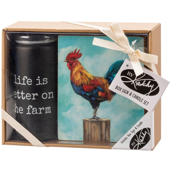 Chicken Boxed Gift Set Box Wall Shelf Sign Fragrant Jar Soy Candle Farm Life NWT - Picture 1 of 5